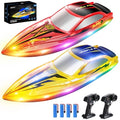 DEERC Fast RC Boat 2-Pack for Kids 120 Min 7 LED Modes Capsize Recovery 2.4GHz