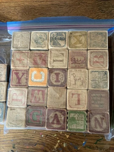 Antique Building Blocks Alphabet & Animals 1 5/8" set of 92