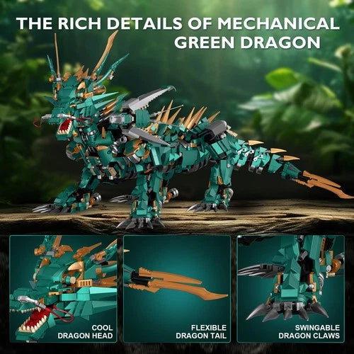 Dragon Toy Building Set for Adults 70174, Creative Green Mechanical Dragon An...