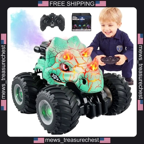 RC Monster Truck Toys, 1:18 Scale Off-Road with Lights & Mist Spray, 2 Batteries