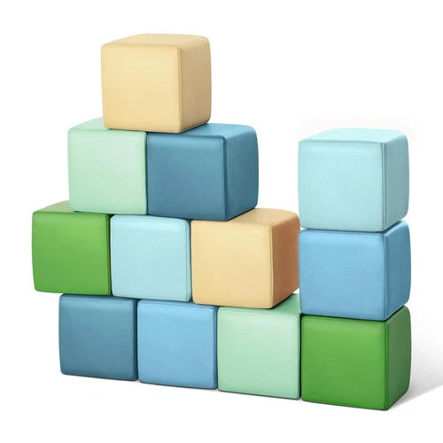 Foam Building Blocks for Toddlers：12-Pieces Wipeable Leather Stacking Cubes K...