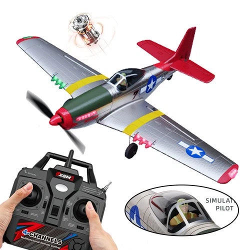 RC Plane, 4-CH Power Remote Control P51 RC Airplane Light,Outdoors 2Batteries