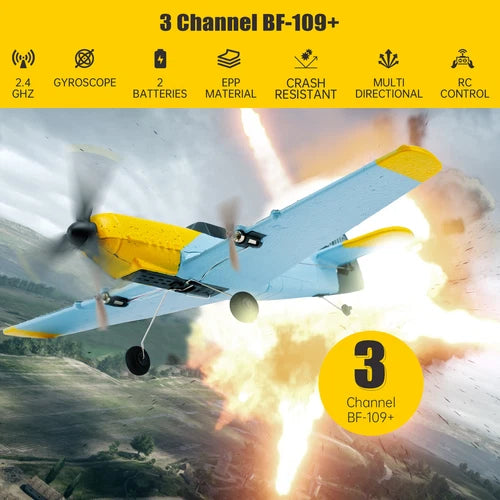 RC Plane 3Channel BF-109 Airplane Toys 2.4GHZ 6-Axis Gyro Plane With 2 Batteries