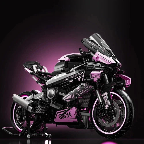 Purple Motorcycle Building Blocks Set 1:5 Scale Model