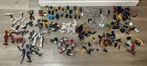 3.6 lbs MEOW BIONICLE Bulk Lot: Masks, Launchers, and Nearly Complete Figures