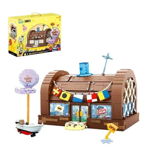 SpongeBob Krusty Krab Restaurant Building Blocks Dollhouse Set in Box Kids Gifts