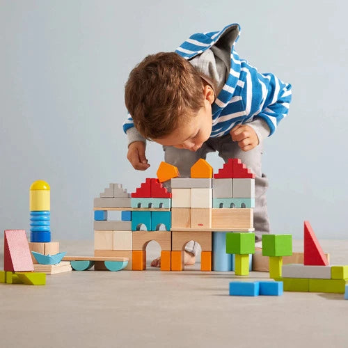 HABA Colored Wooden Building Blocks - 85 Piece Set