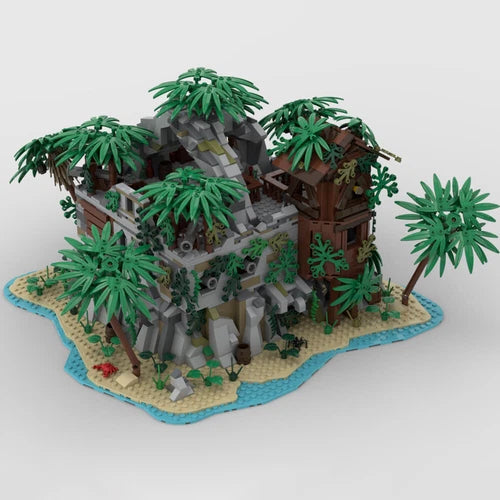 MOC: Secret Base on an Island with Detailed Interior 2381 Bricks Gift DIY