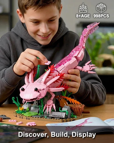 Axolotl MOC Building Blocks Set 998 Pcs, Realistic Poseable Amphibian Model with