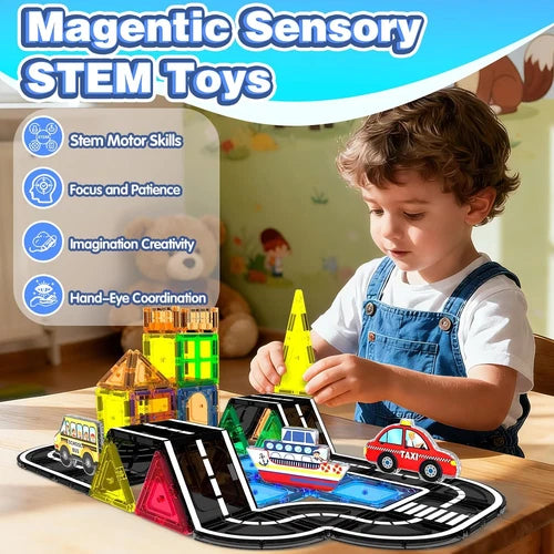 Magnetic Tiles Road Set 100Pcs- Magnetic Building Blocks for Kids Ages 3-5 and 4