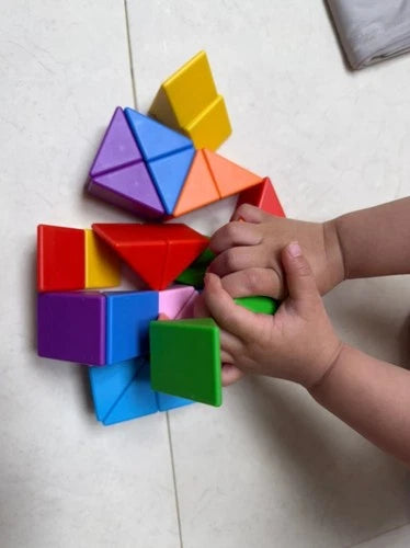 32P Triangle Magnetic Blocks Rainbow Educational STEM Building Tiles Toy with