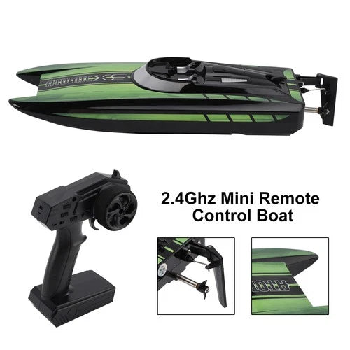 2.4Ghz Mini RemoteControl Boat For Water Pool Lake Water Toy 2 Batteries Green