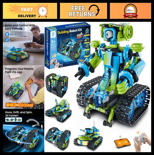 STEM Robot Car Building Kit - Remote Control Coding Racer, 5-in-1 Models, Rechar