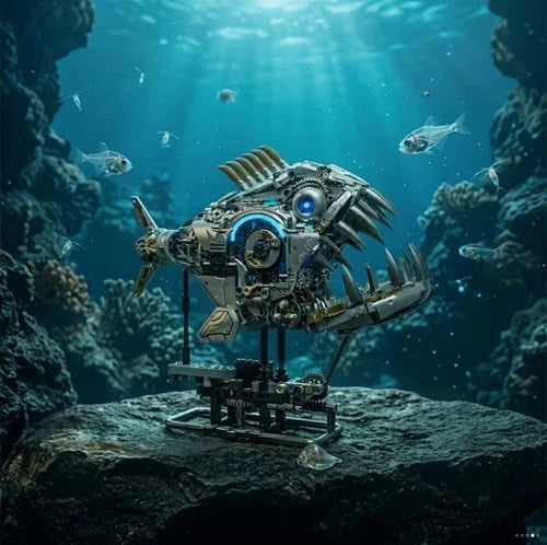 Steampunk Mechanical Piranha DIY Building Kit 1085pcs Gear Fish Model