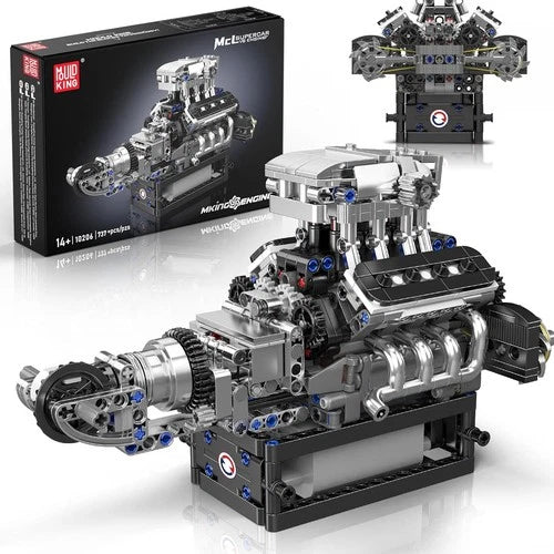 V8 Engine Model Kit Mould King 10206 Gray Combustion Diecast Car Model Kit for