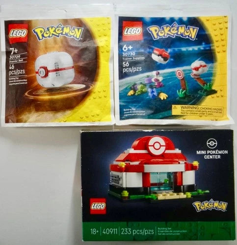 LEGO Pokémon:40911 Mini Pokemon Center 30729 Premier Ball 30730 Trainer Supplies