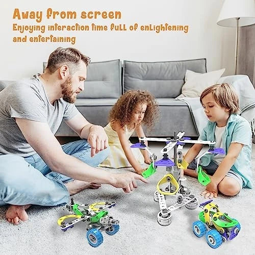 107Pcs Motorized Erector Set - STEM Building Toys for Kids 3-8, Engineering Kit,