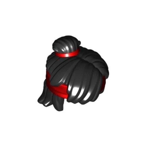 LEGO - Minifig, Hair Tousled, Top Knot Bun w/ Red Headband & Hair Tie - Black
