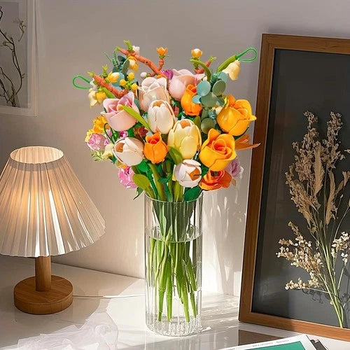 Tulip Rose Flowers Bouquet Building Set Valentines Gifts Compatible with Leg...