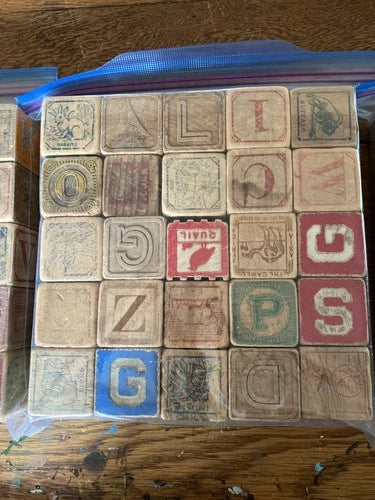 Antique Building Blocks Alphabet & Animals 1 5/8" set of 92