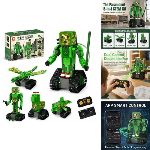 RC Robot Building Kit 5in1 STEM Coding Robot Toy APP Remote Control Lovinkiki