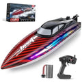 RC Boat for Kids & Adults - Fast Remote Control - 30+KPH - 7 LED Lights - Red