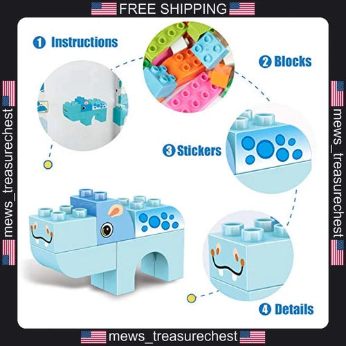 Animal Building Blocks Set, 122 Pieces, Creative STEM Toy for Kids