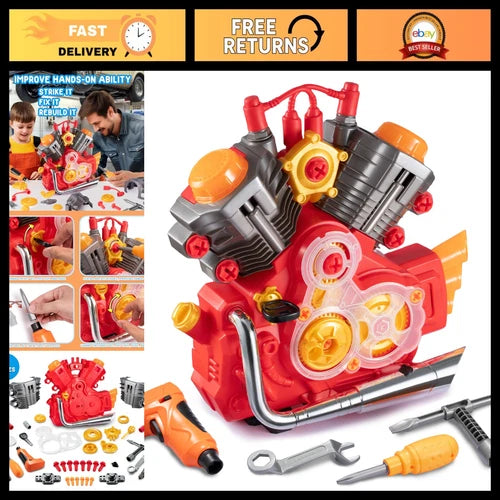 STEM Engine Model Building Kit Toy with Lights & Sounds for Ages 3+, Fun Learnin