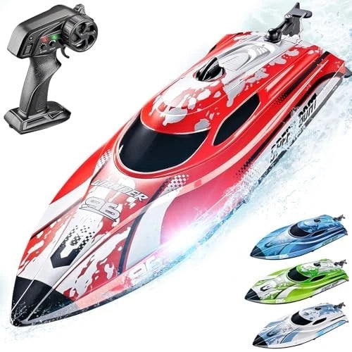 12 Inch Remote Control Boat for Lakes & Pools, Red, Battery Powered Toy