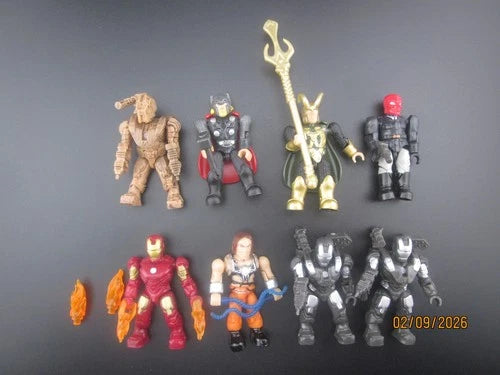 (8) Mega Bloks Figures Loki,Thor,Redskull,Ironman,War Machine,Whiplash,Drone