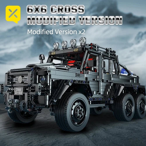 1:8 Scale 6X6 Black Off-Road Truck Building Blocks Pickup Construction Toy Set