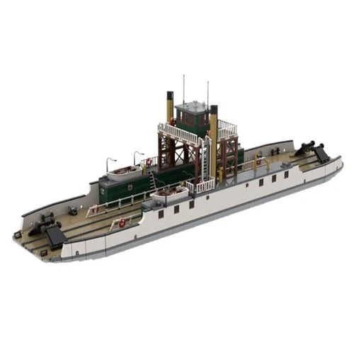 Large Railroad Ferry Ship MOC Model Bricks Container Transport Building Set