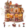 ROKR 3D Wooden Puzzle Music Box Model Kit Coffee Factory DIY Building Toys Gifts