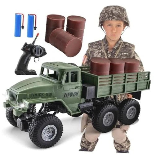 4WD Remote Control Military Truck for Kids 3-8,1:16 Off-Road All Terrain Rock