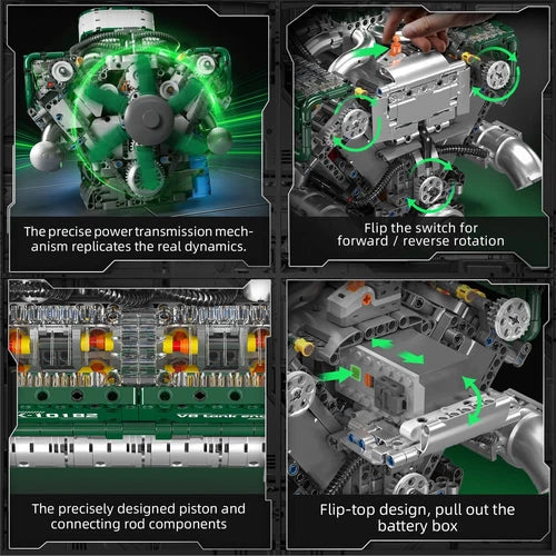Mould King 10182 V8 Engine Double Turbo Eight Cylinder Green Building Block Toy