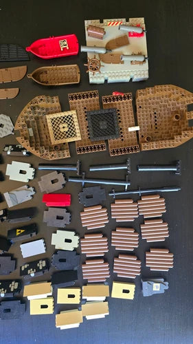 MEOW Pirate Ship Parts & Accessories Lot - Hull, Masts, Cannon, Boats - As Is
