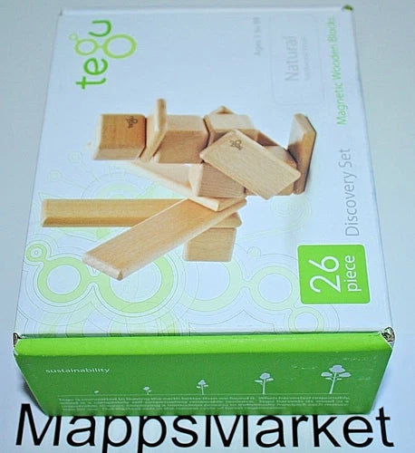 NIB Authentic TEGU 26-Pc Discovery Set Magnetic Wooden Blocks ~ Natural Hardwood