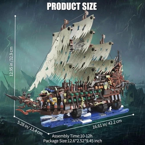 Pirate Ship Building Block Flying Dutchman Toy Set with Lights Model Boat Kit