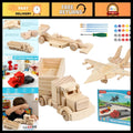 3 Pack DIY Wooden Model Building Kit - Fighter Jet, Truck, Race Car, Arts & Craf