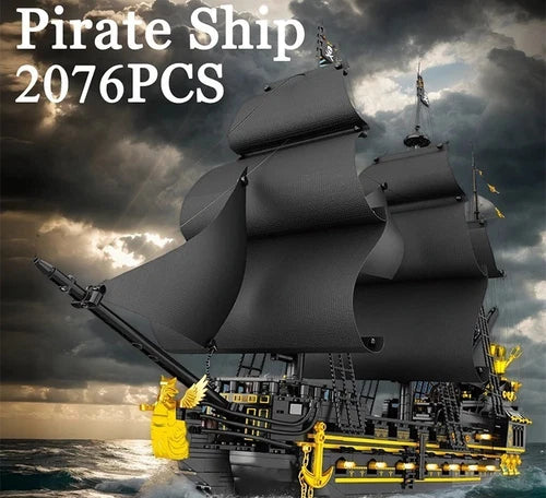 2076PCS Black Pearl Pirate Ship Sailboat Ornament Building Blocks Model toy gift
