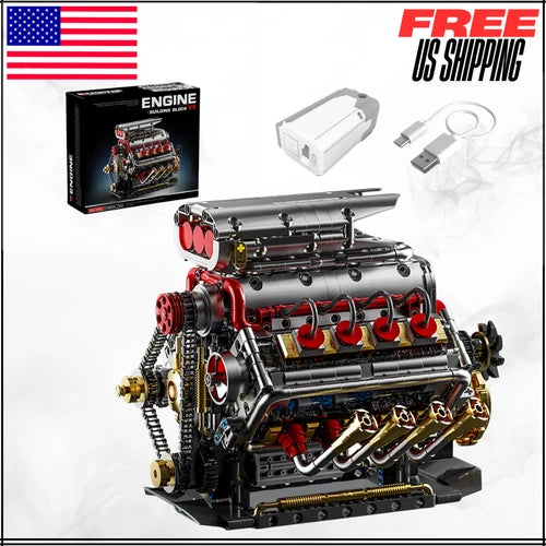 Running V8 Engine Model Building Kit W/ Rechargeable Motor 1176PC