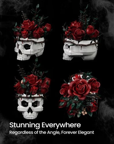 iATOM Skull Roses Flower Bouquet Building Set, Skull Planter Botanical Collec...