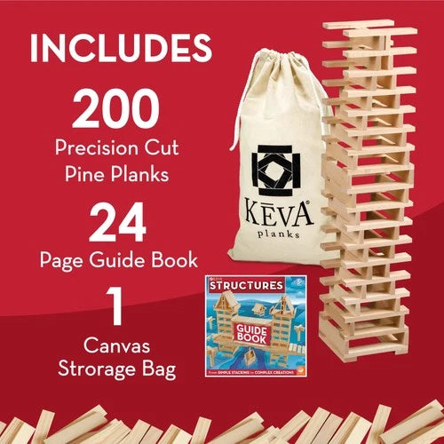 KEVA Structures 200 Wood Building Planks Set - Building Toy Includes 200 Wood...