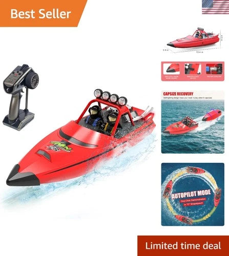 Ultimate Red RC Boat with LED - 2.4GHz Remote Control for Pool and Lake Racing