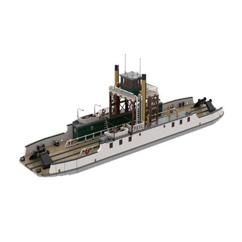 Large Railroad Ferry Ship MOC Model Bricks Container Transport Building Set