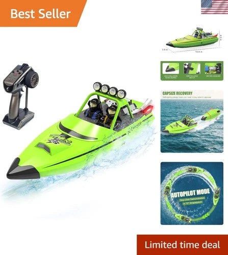 Rechargeable Green RC Boat with Night Features - Ideal for Pool & Lakes