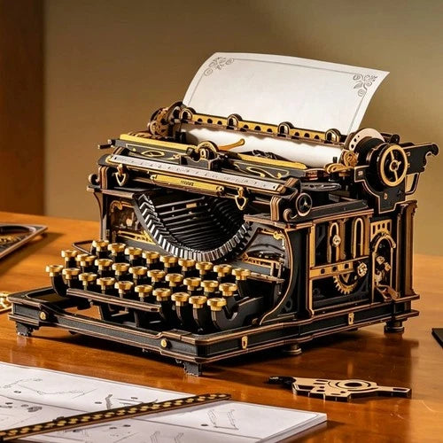 ROKR 3D Wooden Puzzles for Adults Vintage Typewriter Model Kit to Build Black