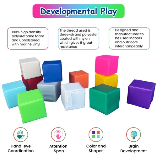 6 Soft Cubes 8'': Educational Soft Play Building Blocks Set for Babies Toddlers