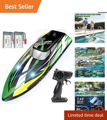 Fast 30+ KM/H RC Boat for Kids & Adults - Remote Control, 24 Mins Playtime, LED