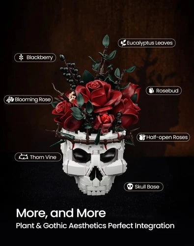 iATOM Skull Roses Flower Bouquet Building Set, Skull Planter Botanical Collec...